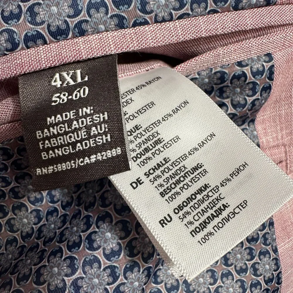 OAK HILL Men's Blazer 4XL 58R/60R Sport Coat Two Button Suit Jacket Pink 2-vent